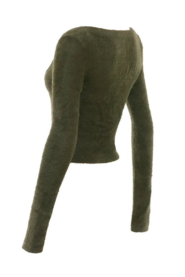 Gene Khaki Soft Fluffy Knit Cardigan