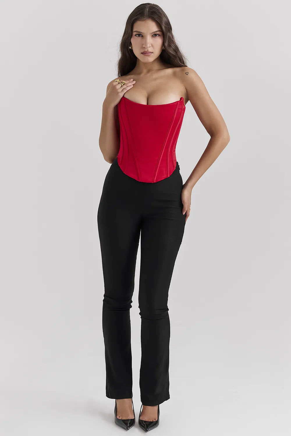 Genevieve Scarlet Satin Lace Back Corset