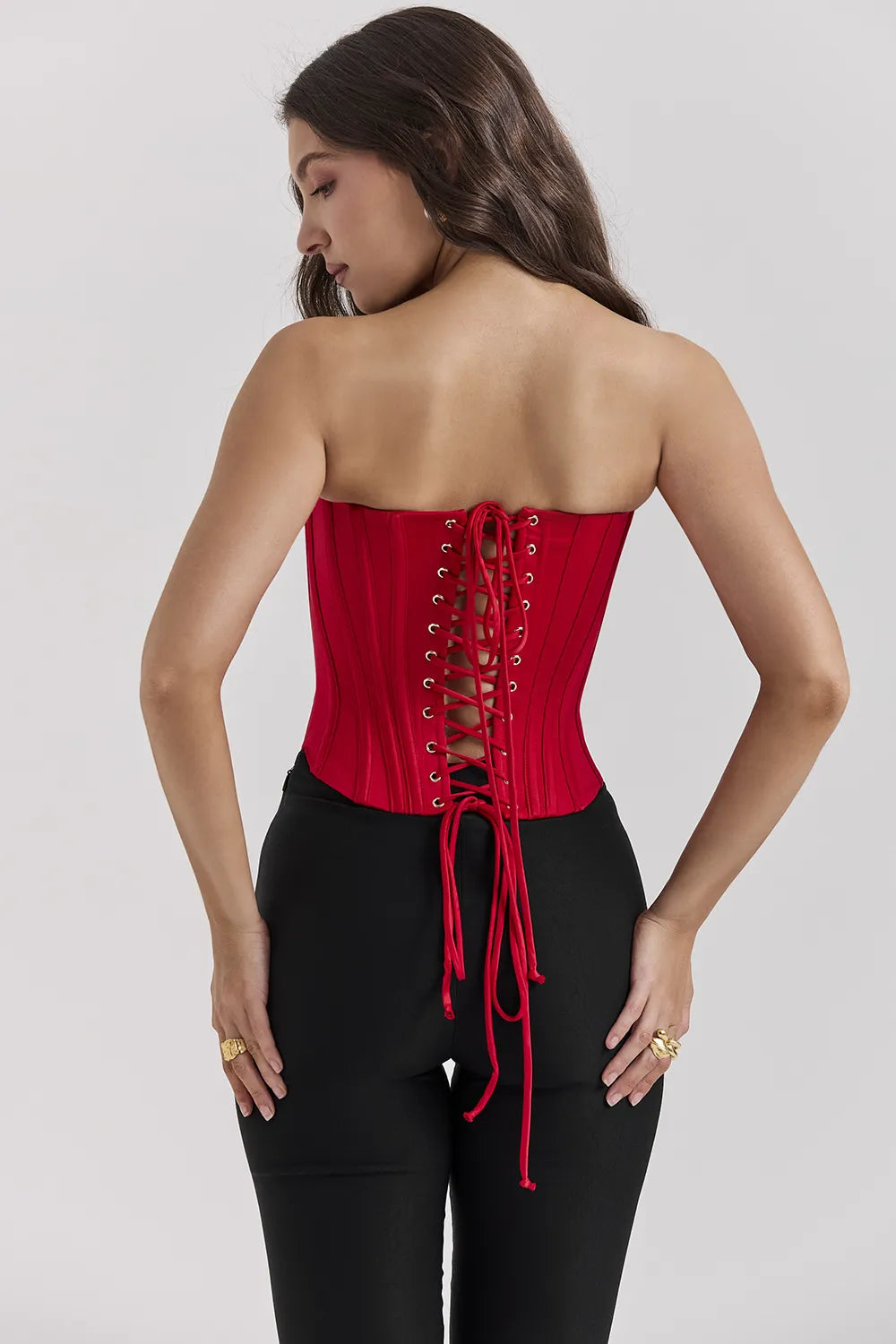 Genevieve Scarlet Satin Lace Back Corset