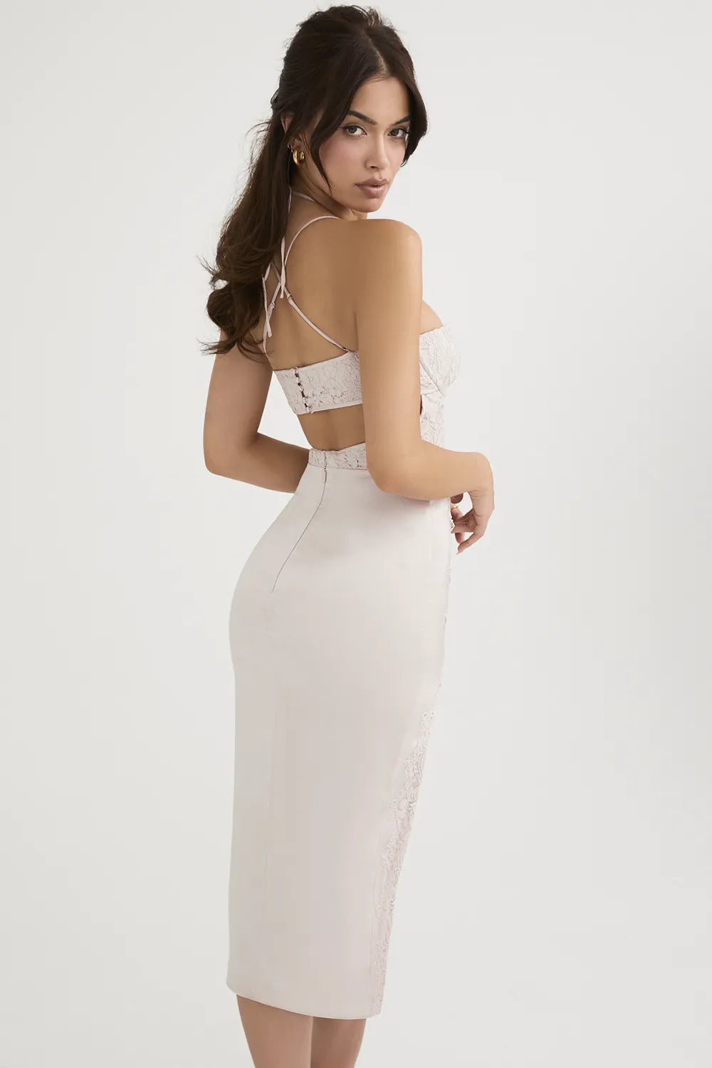 Georgia Crystal Satin and Lace Midi Dress
