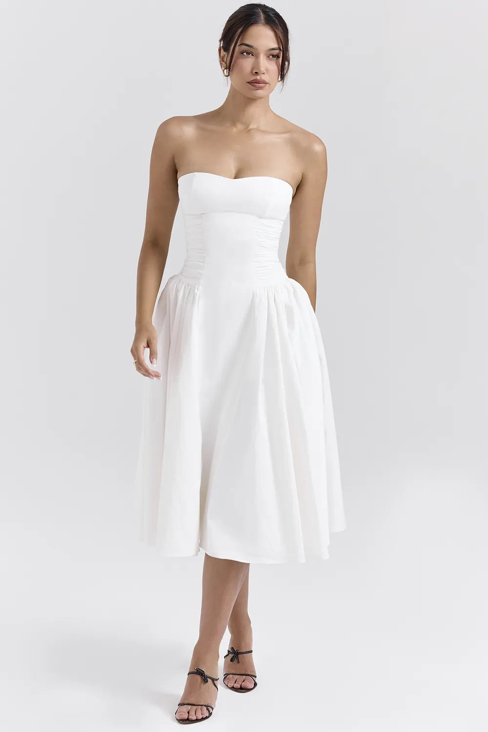 Georgiana White Cotton Strapless Midi Sundress