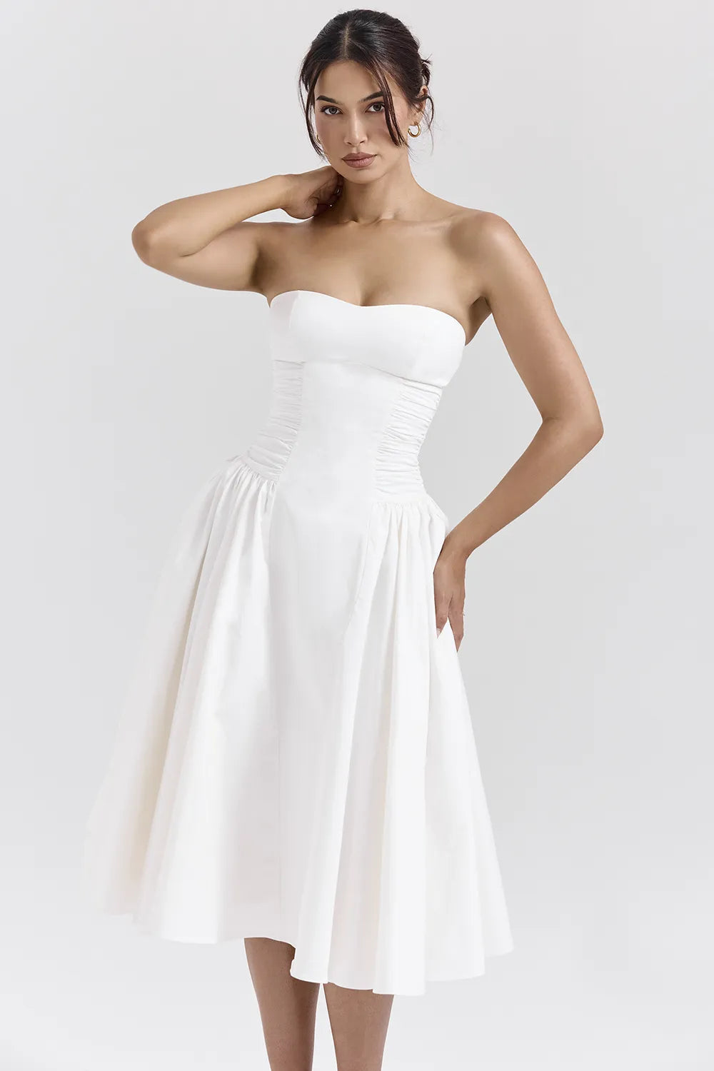 Georgiana White Cotton Strapless Midi Sundress