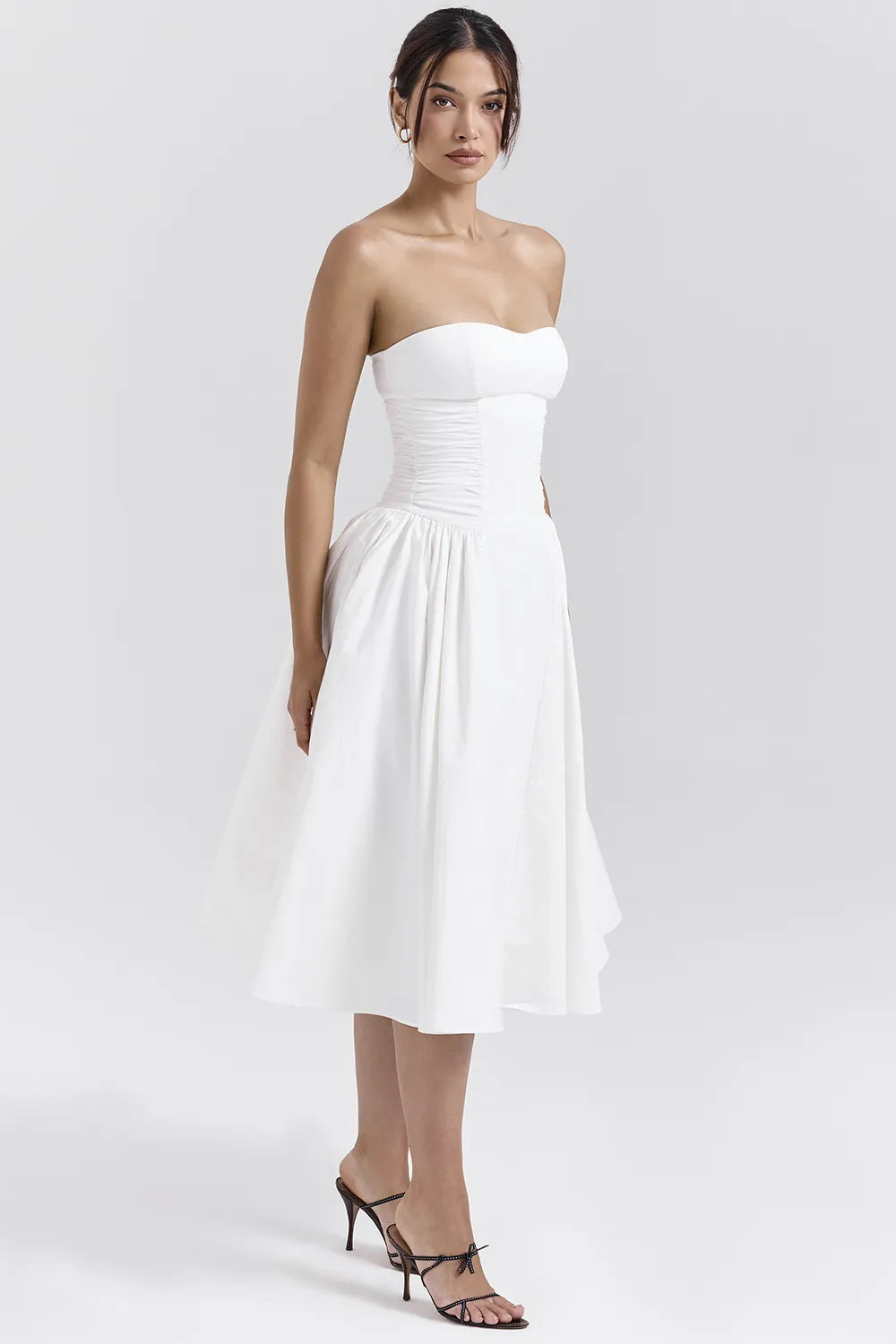 Georgiana White Cotton Strapless Midi Sundress