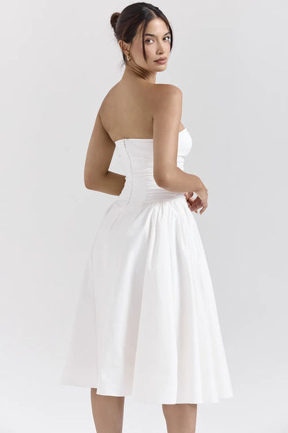 Georgiana White Cotton Strapless Midi Sundress