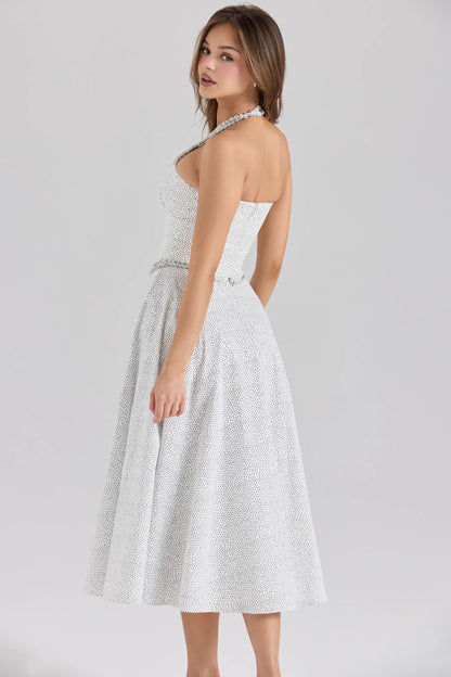 Georgie Cotton Halter Neck Polka Dot Print Midi Dress