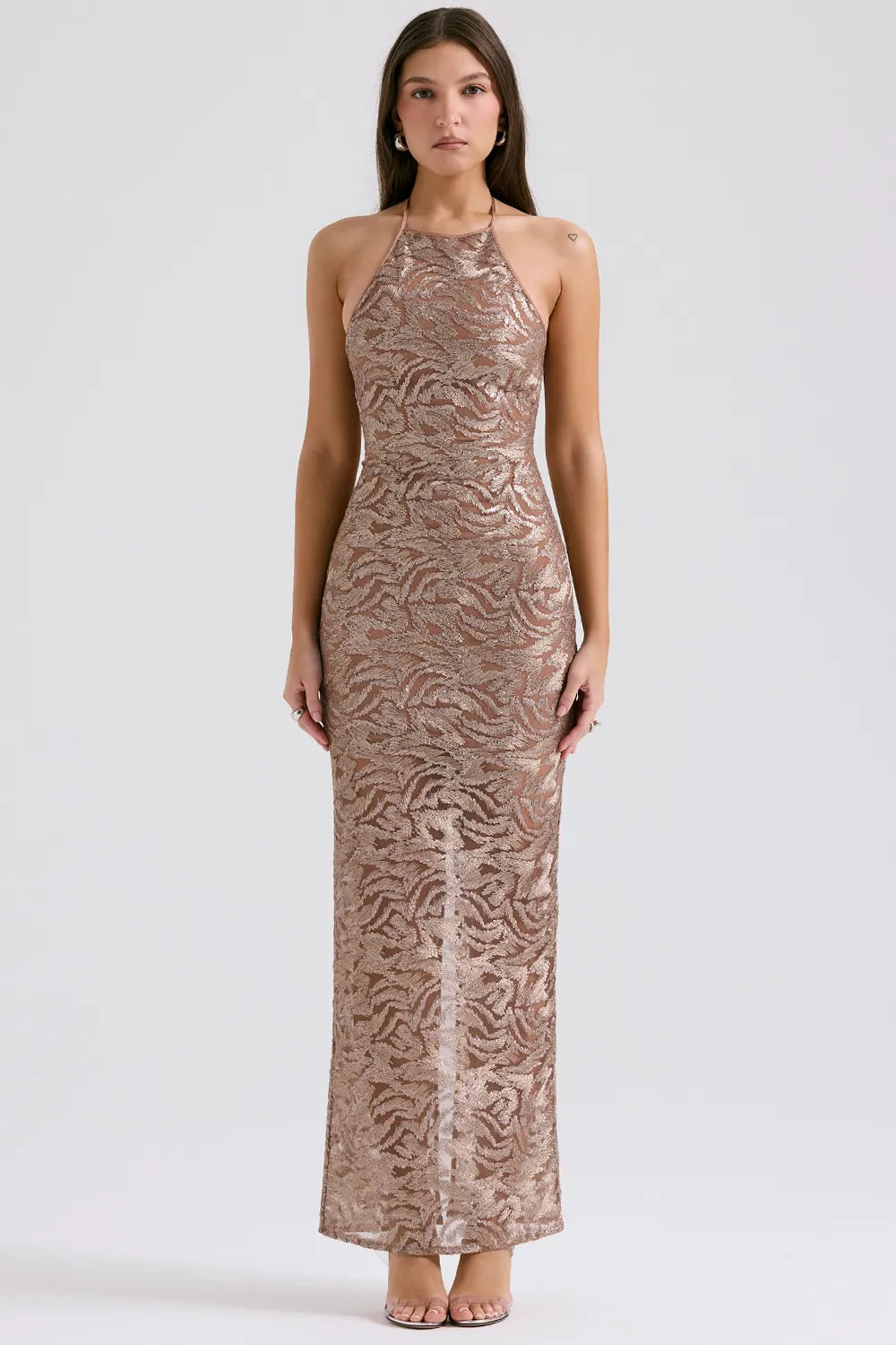 Giada Rose Gold Embroidered Sequinned Gown