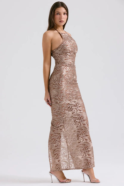 Giada Rose Gold Embroidered Sequinned Gown