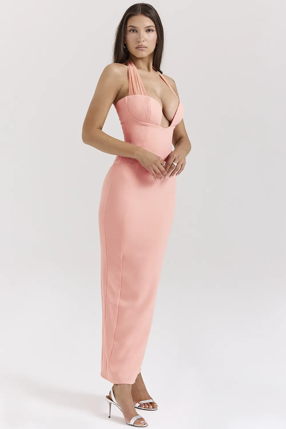 Gianina Sorbet Crepe Halter Maxi Dress