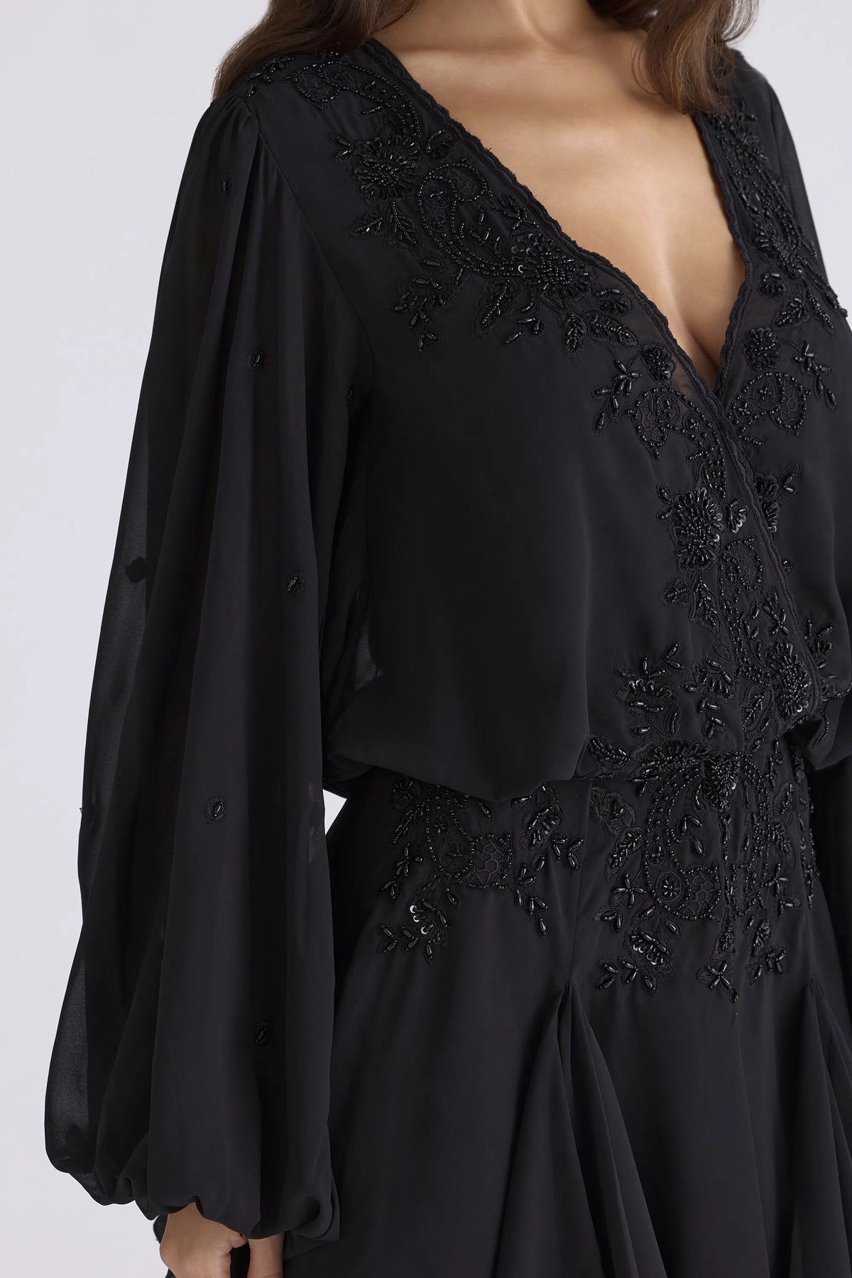 Gianna Black Hand Beaded Georgette Mini Dress - Limited Edition