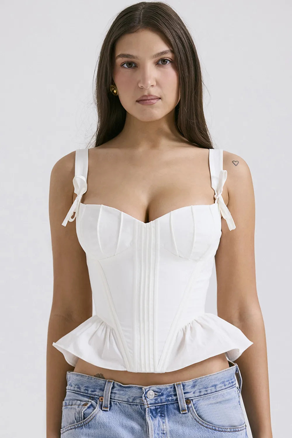 Gigou White Peplum Cotton Corset