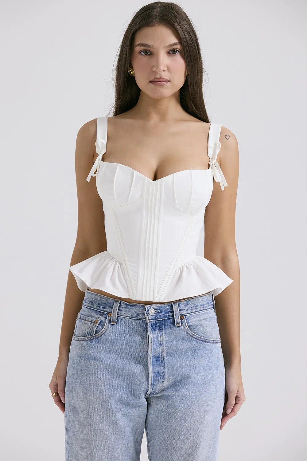 Gigou White Peplum Cotton Corset