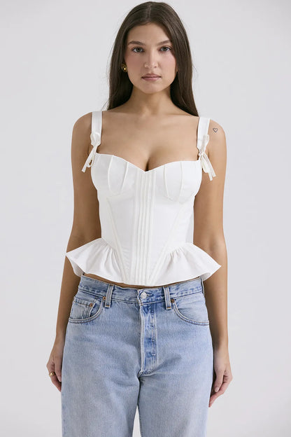 Gigou White Peplum Cotton Corset
