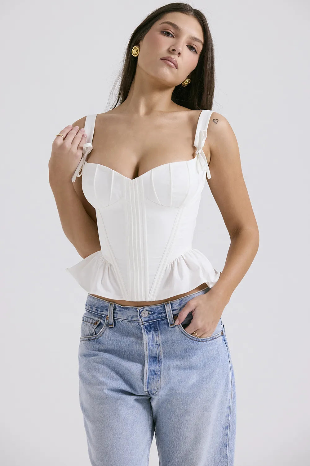 Gigou White Peplum Cotton Corset