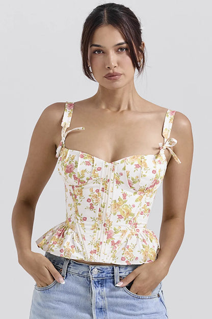 Gigou Royal Rose Print Peplum Cotton Corset