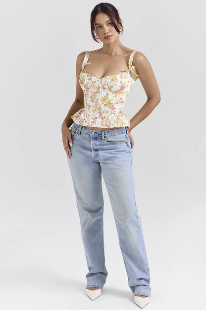 Gigou Royal Rose Print Peplum Cotton Corset