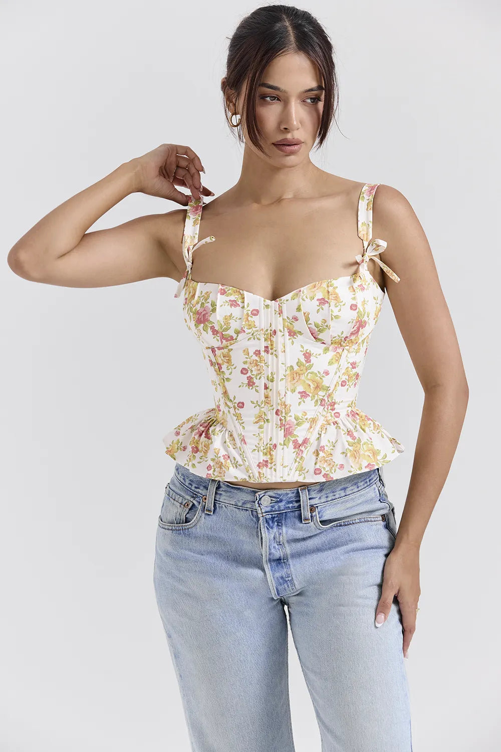 Gigou Royal Rose Print Peplum Cotton Corset