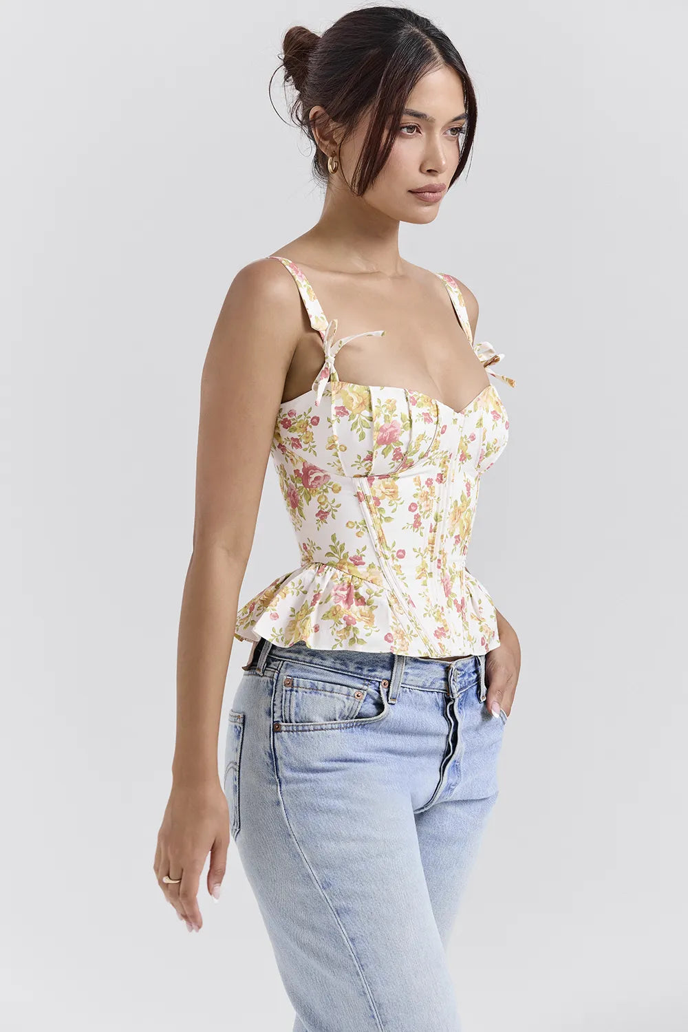 Gigou Royal Rose Print Peplum Cotton Corset