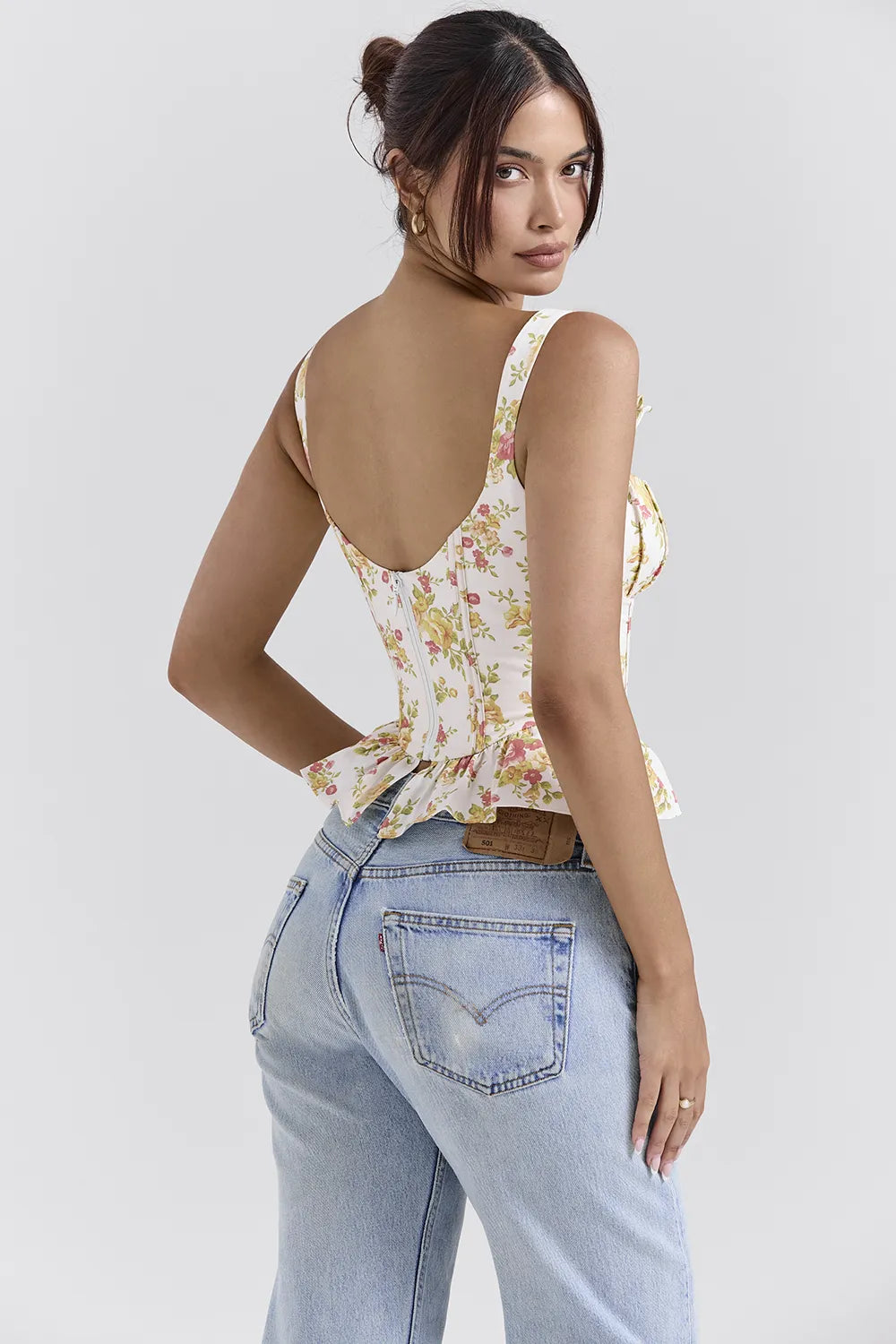 Gigou Royal Rose Print Peplum Cotton Corset