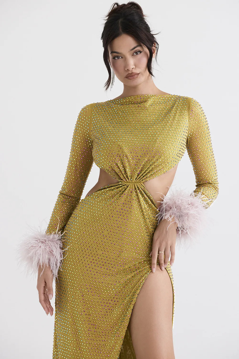 Gina Chartreuse Crystallised Maxi Dress