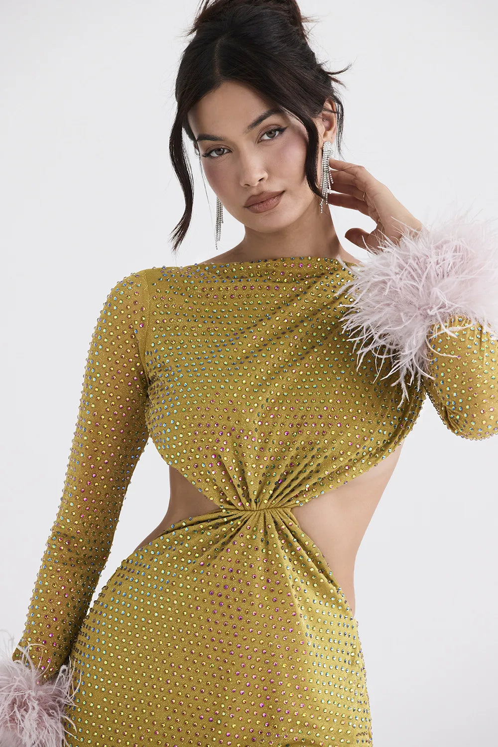 Gina Chartreuse Crystallised Maxi Dress