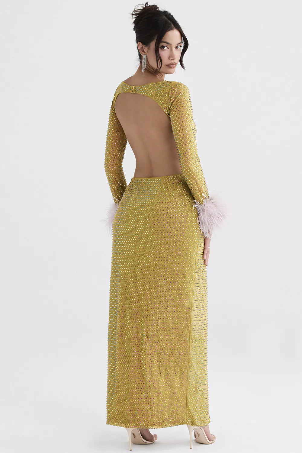 Gina Chartreuse Crystallised Maxi Dress
