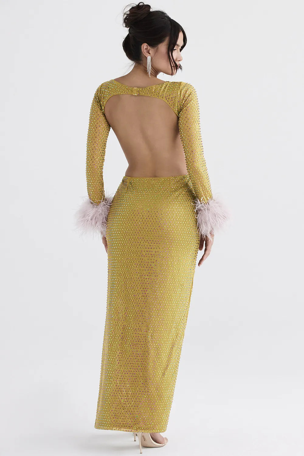Gina Chartreuse Crystallised Maxi Dress