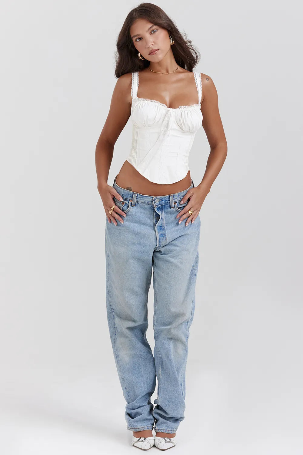 Gini White Lace Back Corset