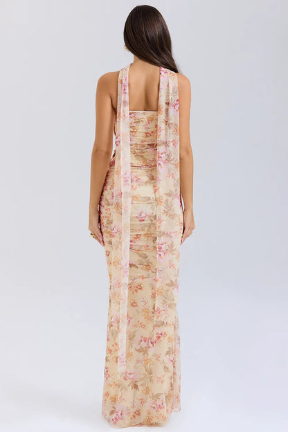 Hallie Honeyflower Print Strapless Corset With Neck Scarf