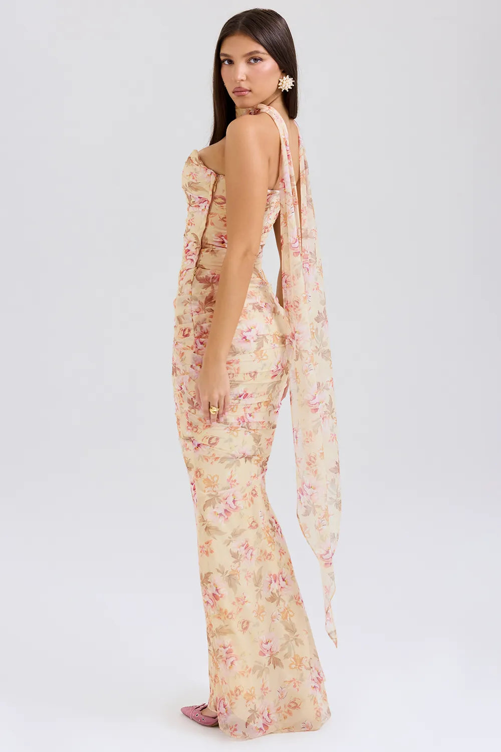 Hallie Honeyflower Print Strapless Corset With Neck Scarf