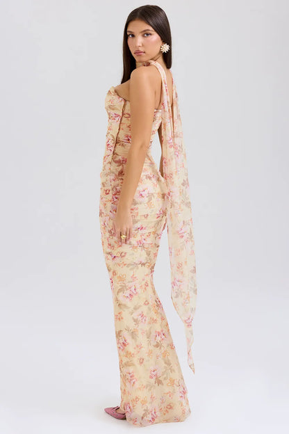 Hallie Honeyflower Print Strapless Corset With Neck Scarf