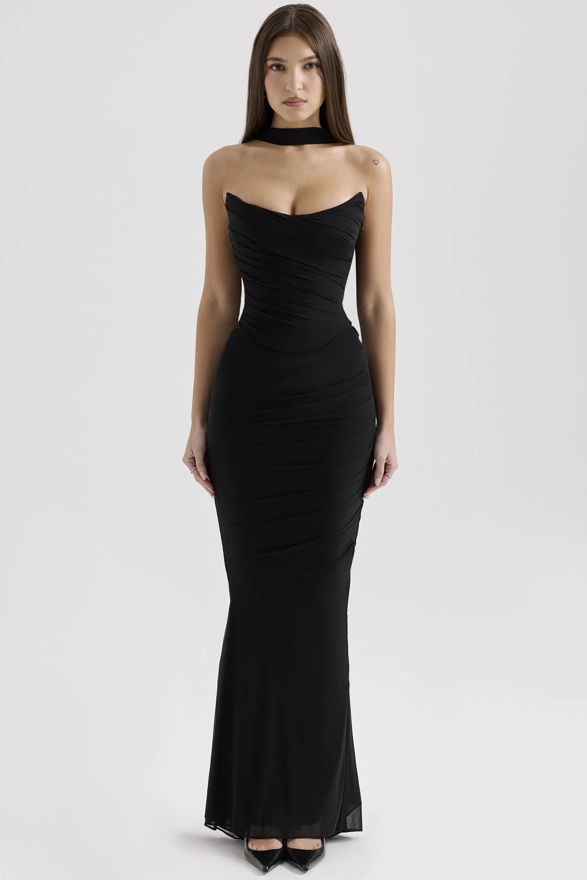 Cassidy Black Mesh Maxi Skirt with Fluted Hem