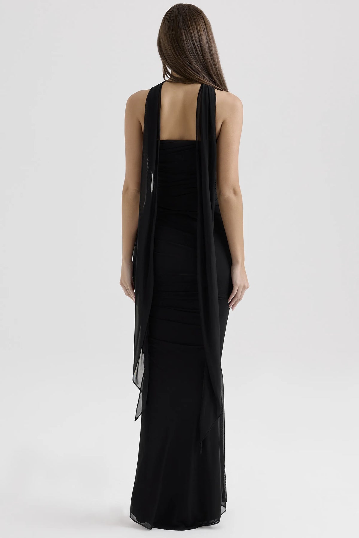 Cassidy Black Mesh Maxi Skirt with Fluted Hem