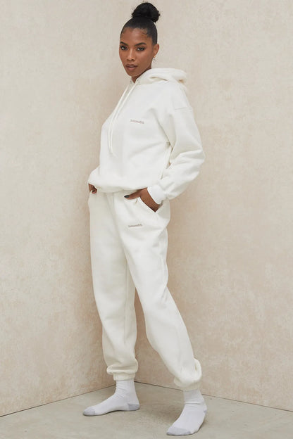 Sky Off White Fleece Back Jogging Trousers
