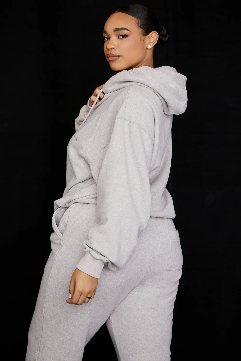 Halo Light Grey Cotton Fleece-Back Oversized Hoodie