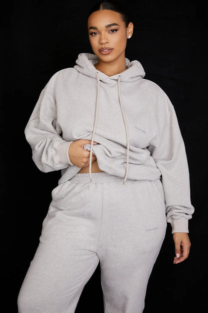 Halo Light Grey Cotton Fleece-Back Oversized Hoodie