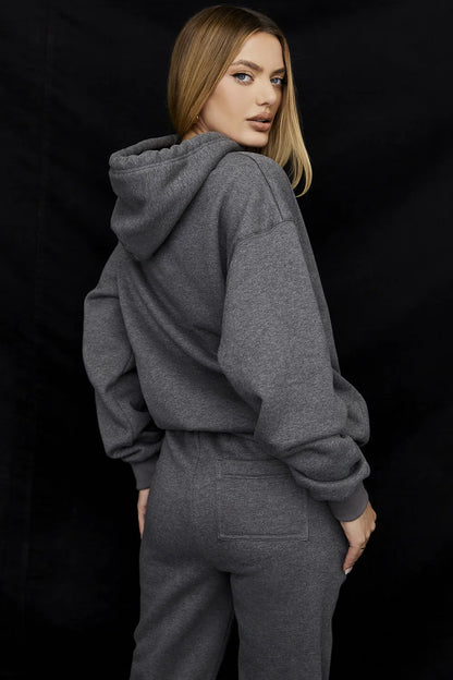 Halo Dark Grey Cotton Fleece-Back Oversized Hoodie