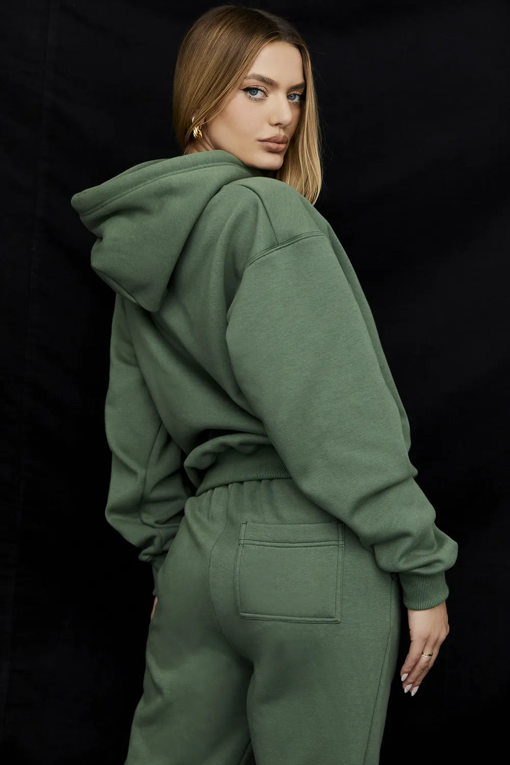 Halo Moss Cotton Fleece-Back Oversized Hoodie