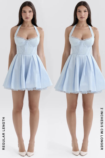 Harriet Bluebell Cotton Halter Mini Dress