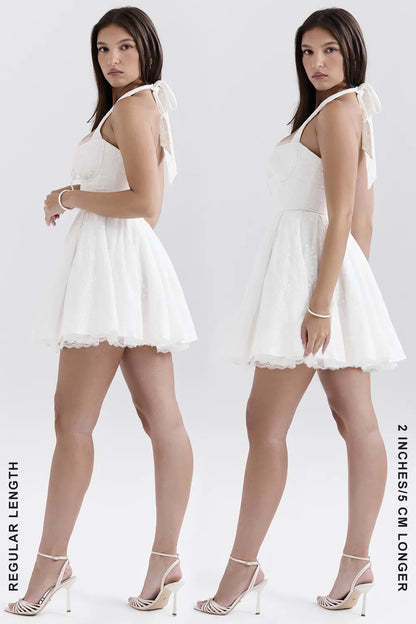 Harriet White Broderie Anglais Halter Mini Dress