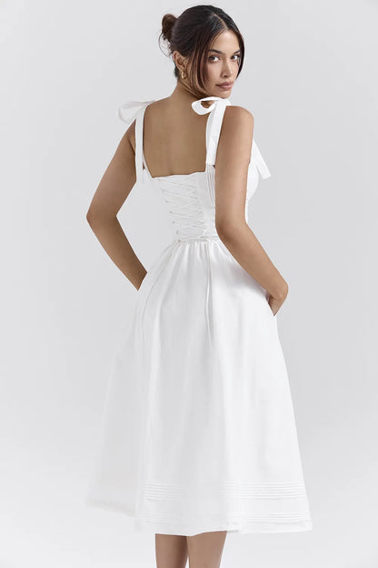 Hattie White Pin Tuck Cotton Midi Sundress