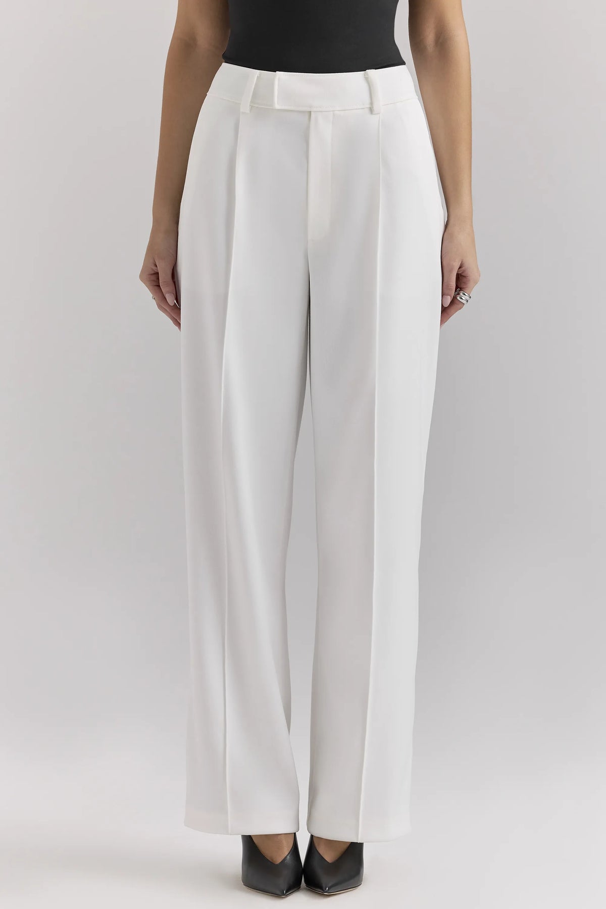 Hayden White Wide Leg High Waist Tailored Trousers