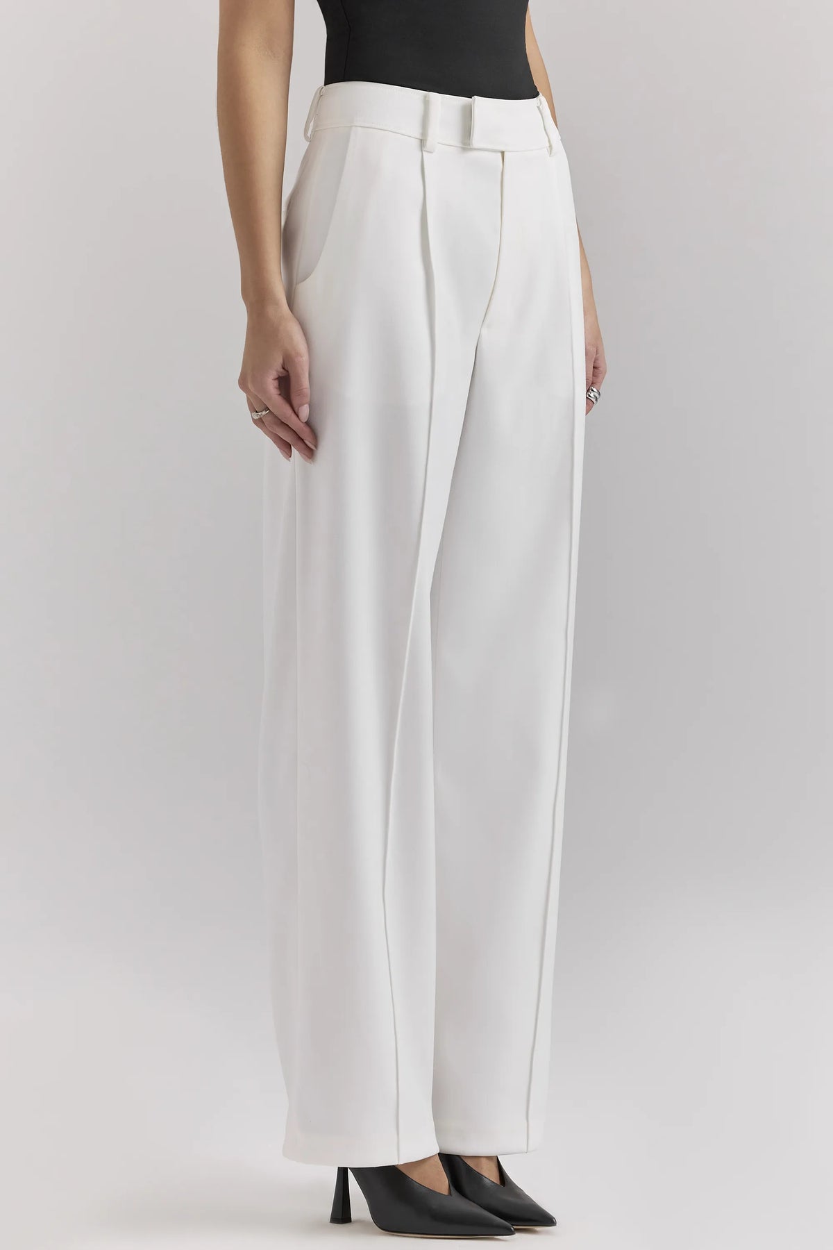 Hayden White Wide Leg High Waist Tailored Trousers