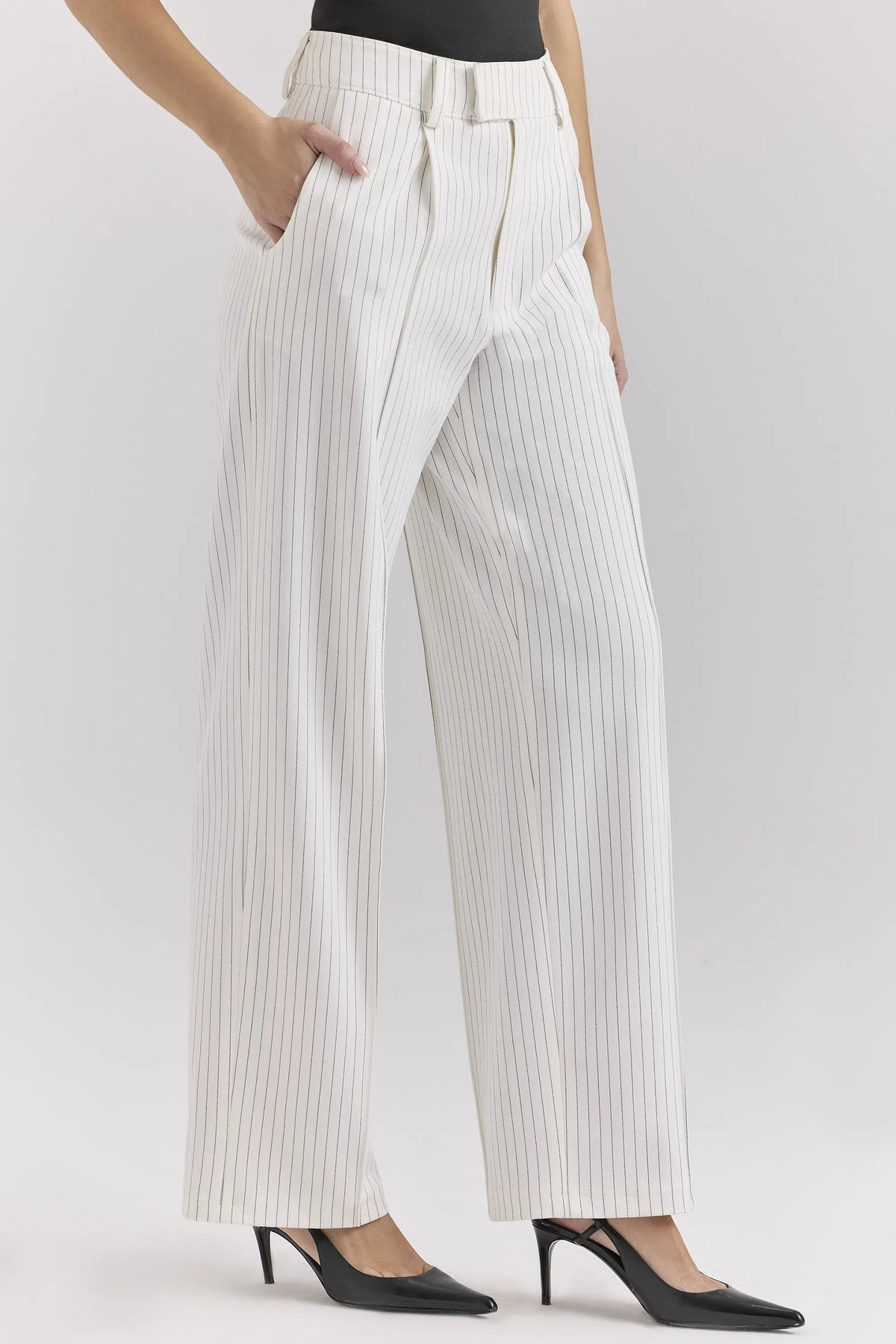 Hayden White Pinstripe High Waist Tailored Trousers