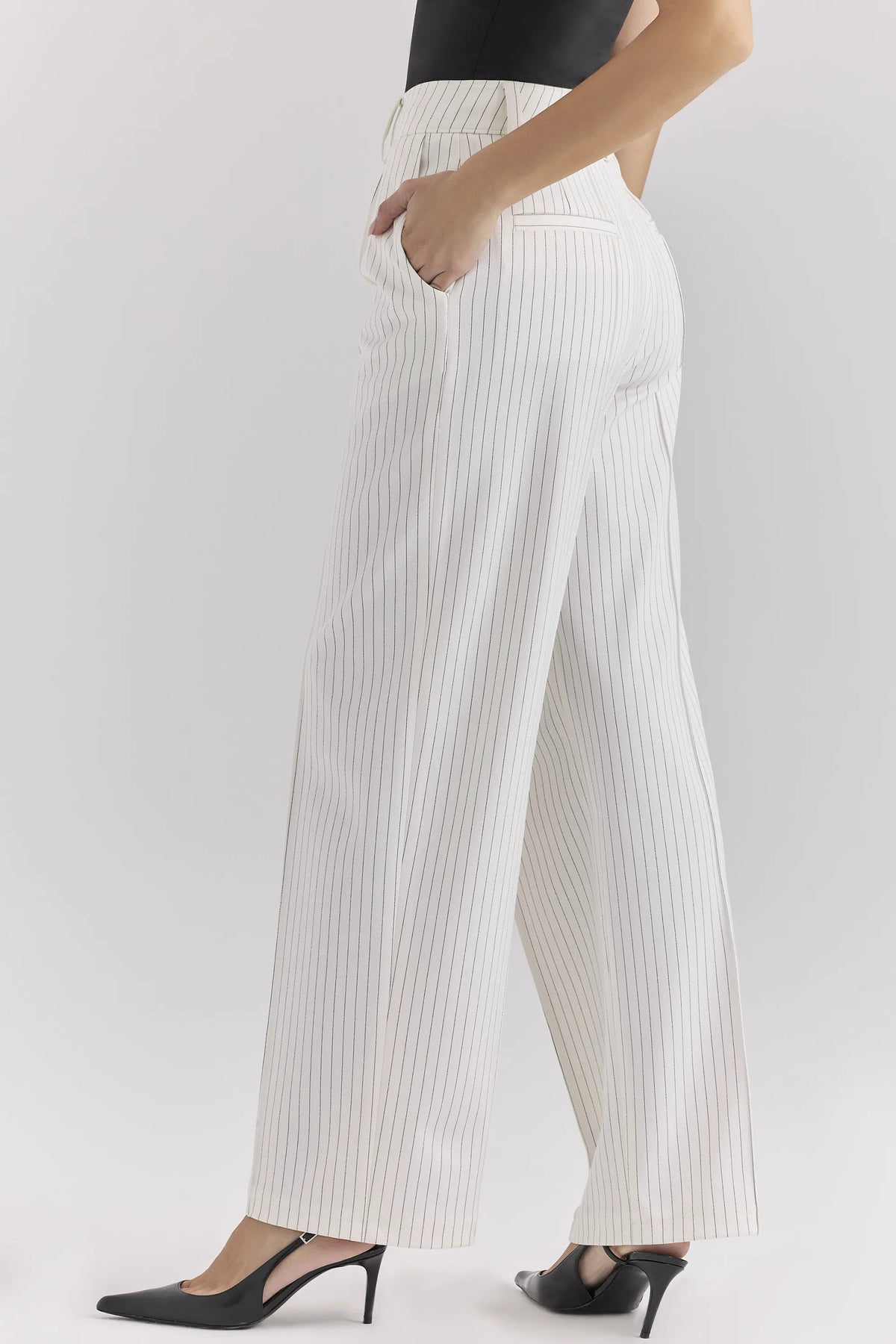 Hayden White Pinstripe High Waist Tailored Trousers