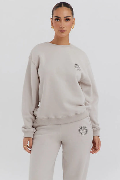 Haze Cloud Cotton Fleece-Back Crew Neck Sweatshirt
