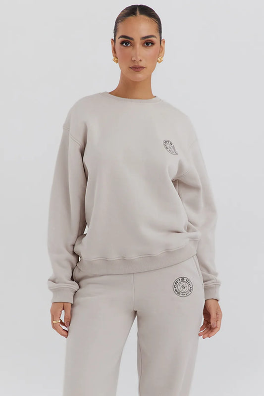 Haze Cloud Cotton Fleece-Back Crew Neck Sweatshirt