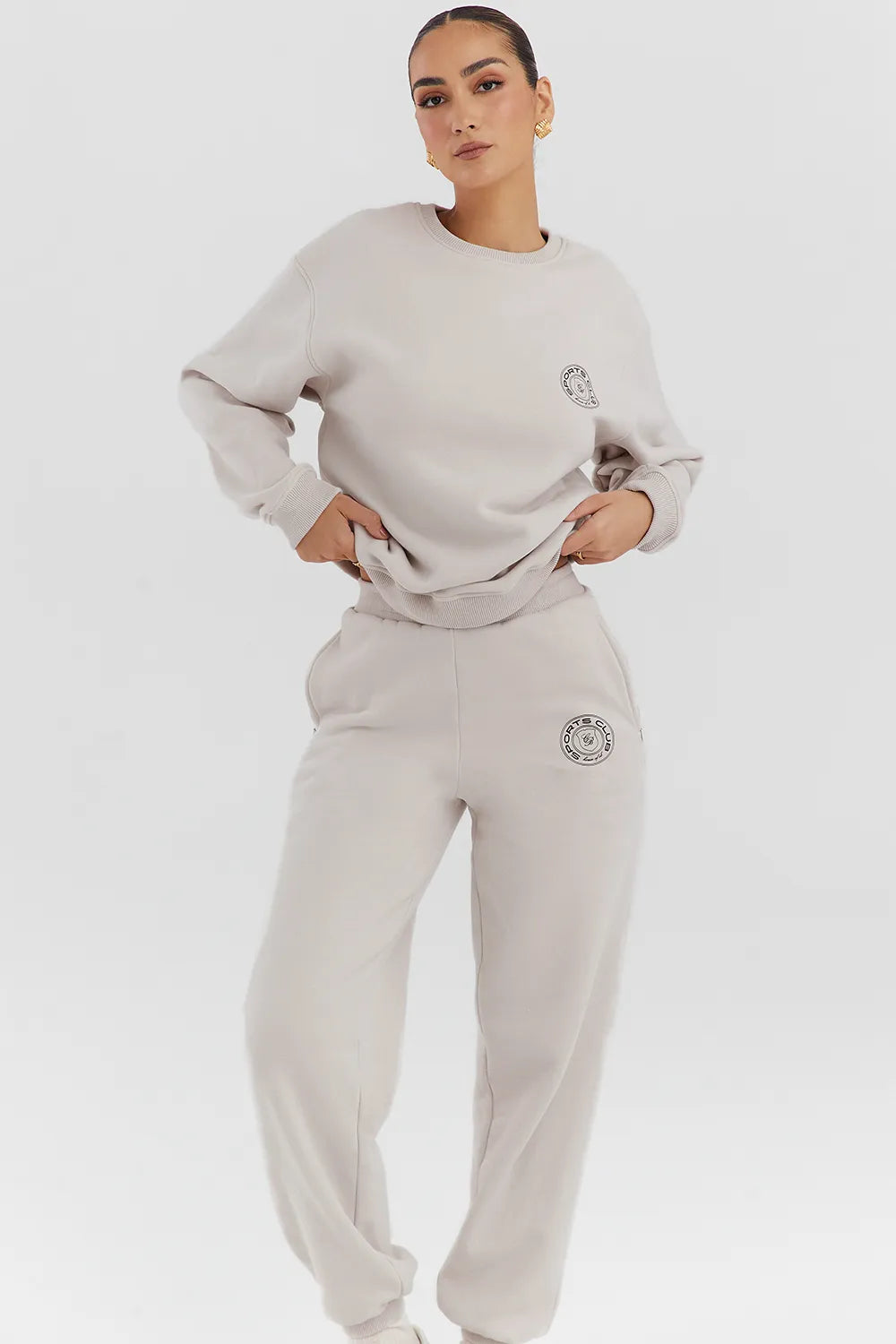 Haze Cloud Cotton Fleece-Back Crew Neck Sweatshirt