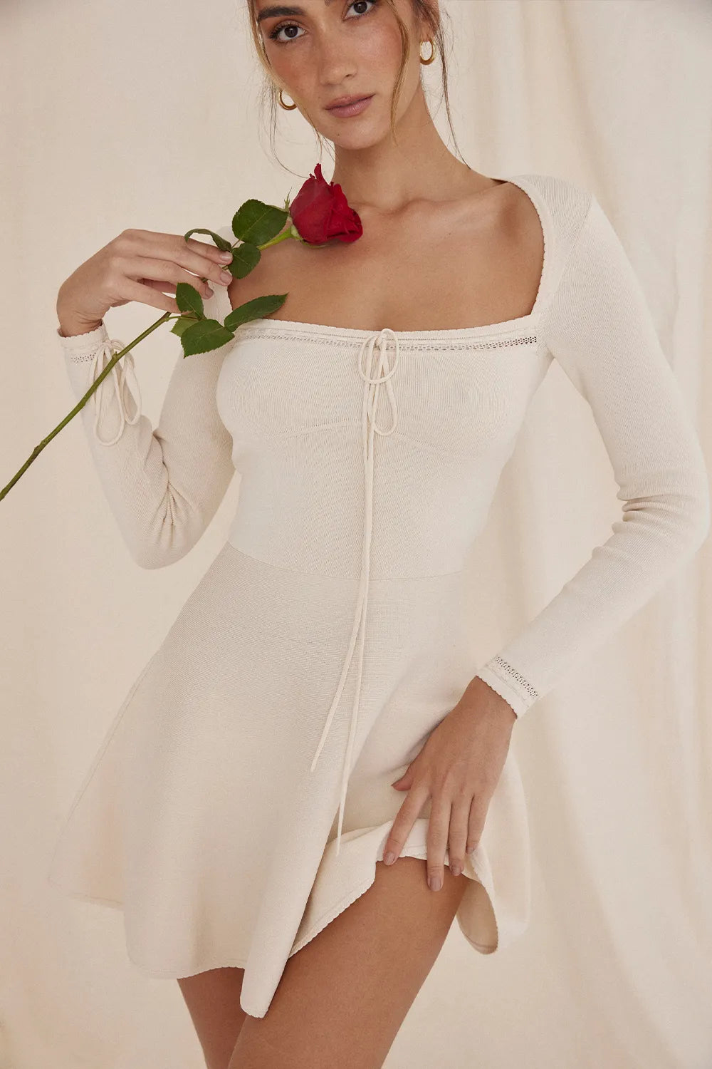 Caprice Cream Dainty Knit Mini Dress