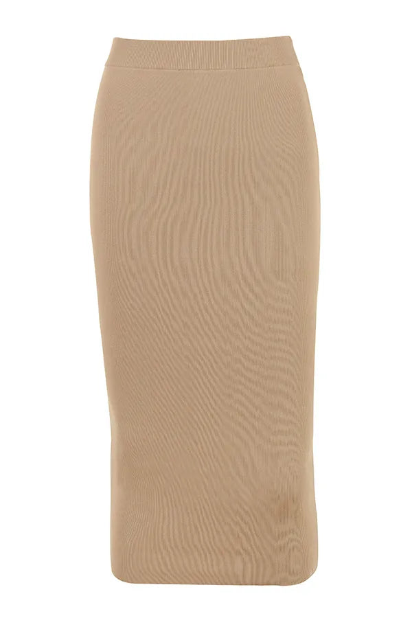Heather Camel Knit Midi Skirt