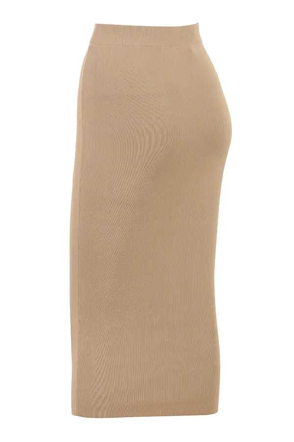 Heather Camel Knit Midi Skirt